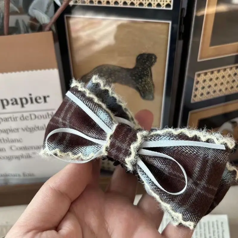 

1 шт., заколка для волос в стиле ретро с бантом, синяя кружевная заколка для волос, новый стиль, элегантный хвост, милый аксессуар для волос на затылке