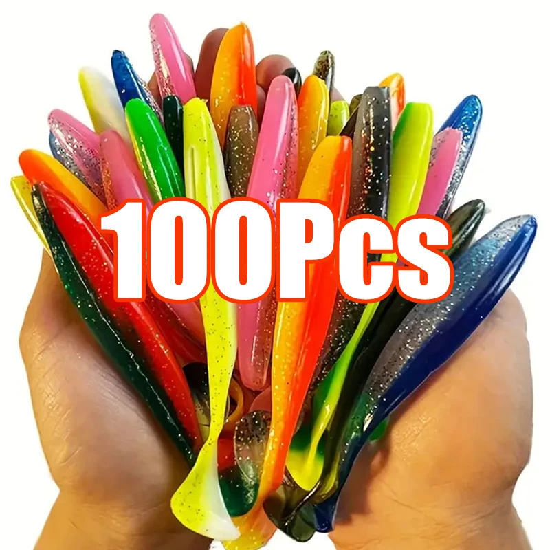 Señuelo de Pesca, juego de cebo de cola suave, 55/65/75mm, Swimbaits, Wobblers de silicona, Pesca, lubina, carpa, aparejos de Pesca, Color aleatorio, 10/50/100 Uds.