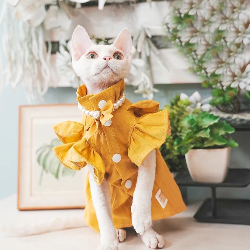 Devon Rex Kitten Cotton Mesh Breathable Bowknot Skirt Anti-hair Loss Clothes for Cat Sphynx Sphinx Hairless Cat Dresses