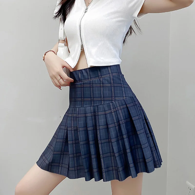 Women High Waisted Jk Plaid Skirt Pleated Fashion Sweet Blue Mini Skirt Preppy Style Harajuku Y2K Casual Tennis Female Skirt