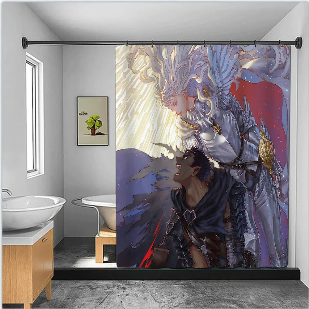 Hot Anime Cool B-Berserk Guts Shower Curtain Waterproof Polyester Fabric Colorful Bath Curtains Home Bathroom Curtain With Hook