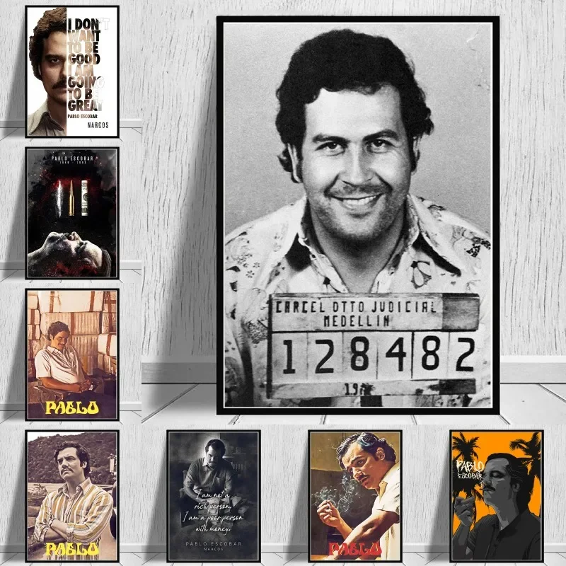 Lord Pablo Escobar Narcos Mugshot Poster Canvas Painting Colombian Drug Gangster Wall Art For Living Room Home