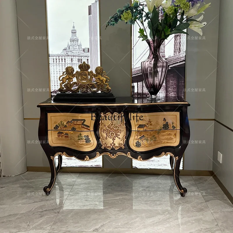 

yj9 French gold foil entrance cabinet European solid wood master bedroom TV cabinet storage cabinet