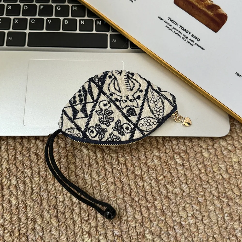 New Embroidered Mini Coin Purse Small Cotton Keychain Pendant Pouch Zipper Car Key Bag