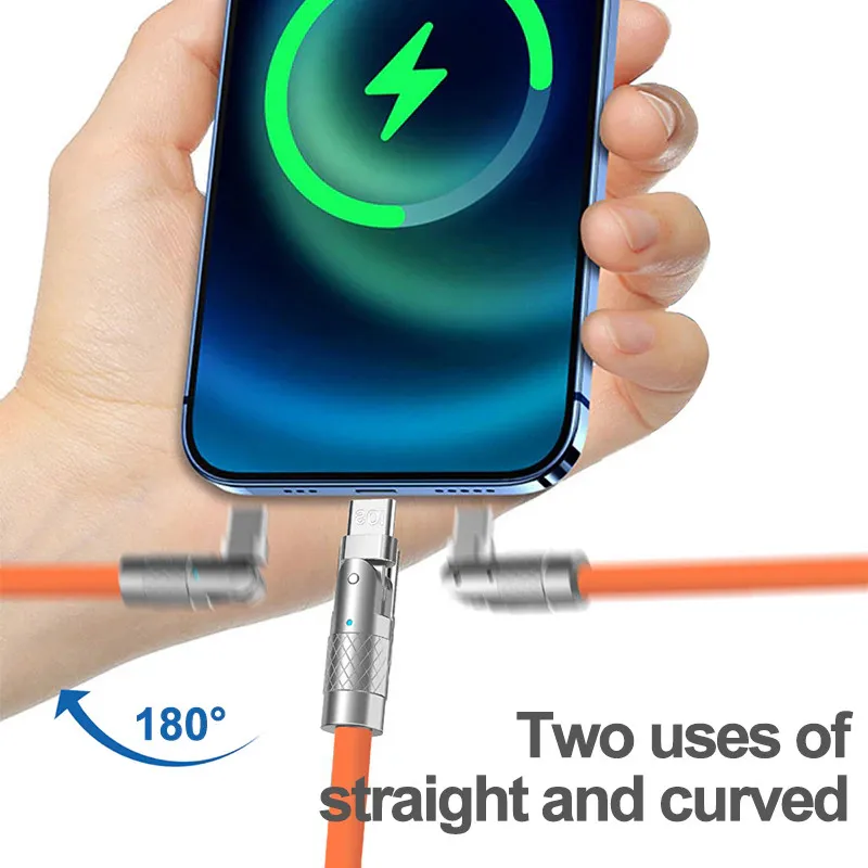 120W 7A USB Type C Cable Fast Charging 180° Elbow Design Gaming Charger Cord for Xiaomi Redmi Huawei Poco OPPO Vivo Phone Tablet