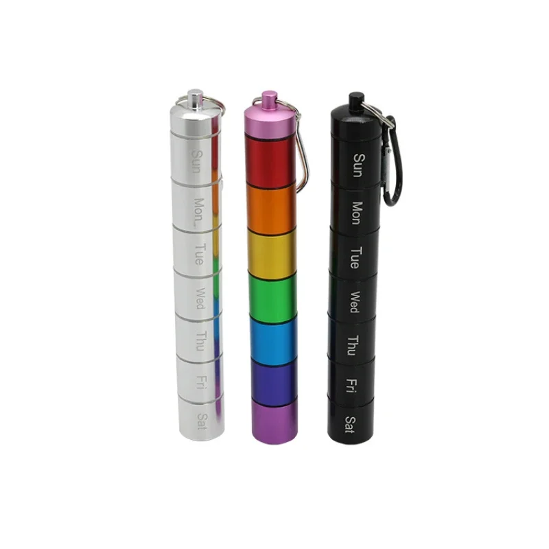 Portable Travel Pill Box Cases Sealed Waterproof 7 Days 7 Grids Organizer Tablet for Travel Medicine Vitamin Fish Oils Aluminum