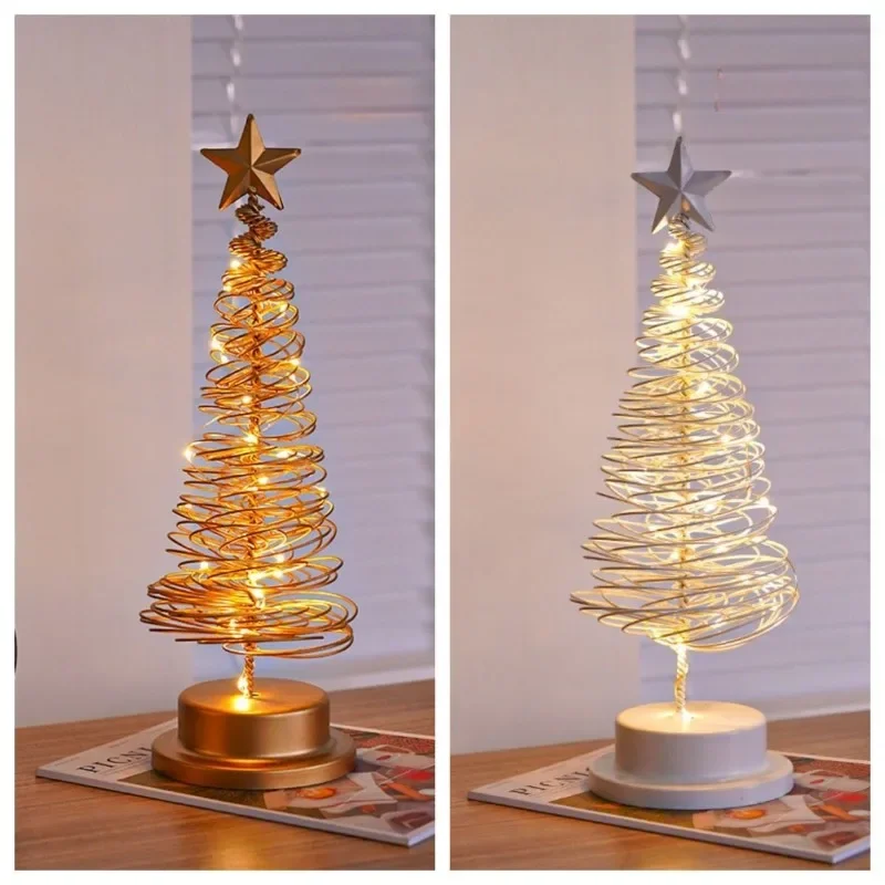 Creatively Christmas Lights Tree Fairy Lamp Tree Metal Spiral Star Lighting Holiday For Home Living Room Decoration Night Lamp