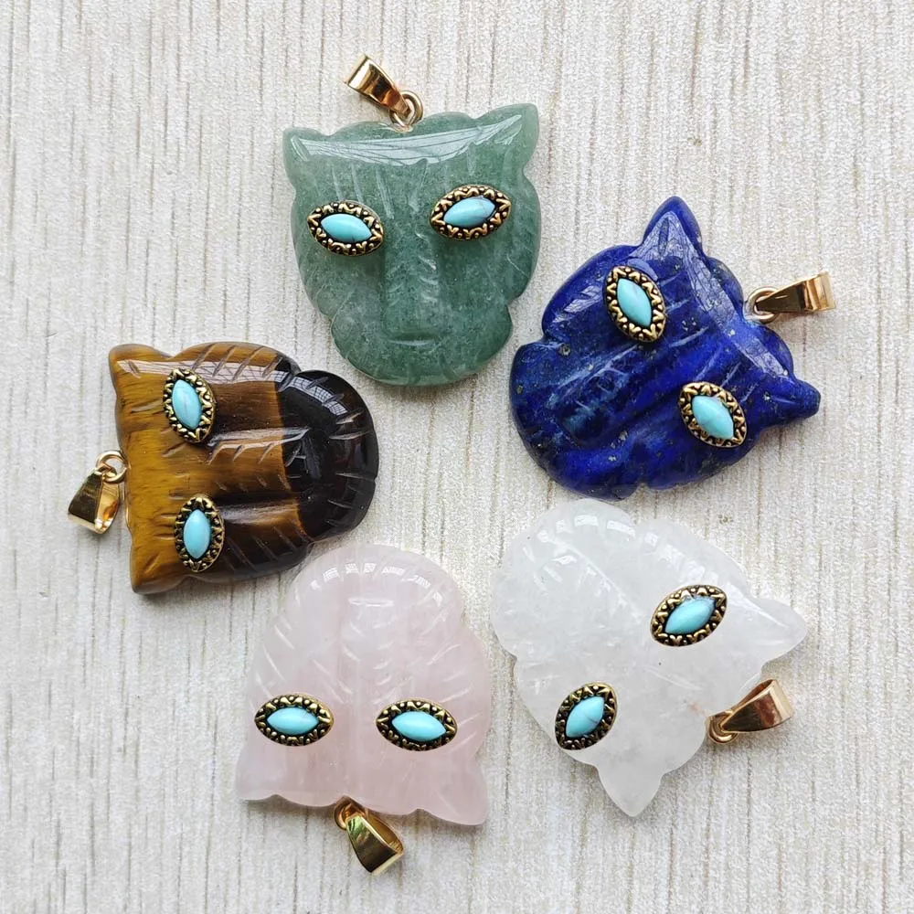

Fashion natural gmstone mixed carved tiger head pendants for diy jewelry accessories making free shipping Wholesale 5pcs/lot
