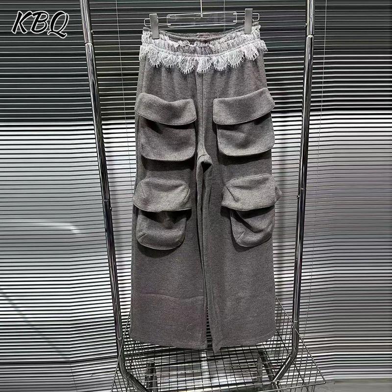 

KBQ Loose Designer Spliced Folds Solid Pants For Women High Waist Patchwork Pockets Spring Temperament Trousers Female Fashion