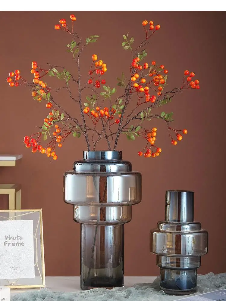 Colorful Gradient Amber Vase Transparent Glass Vases Desk Decor Hydroponics Flower Arrangement Floral Home Decoration Modern