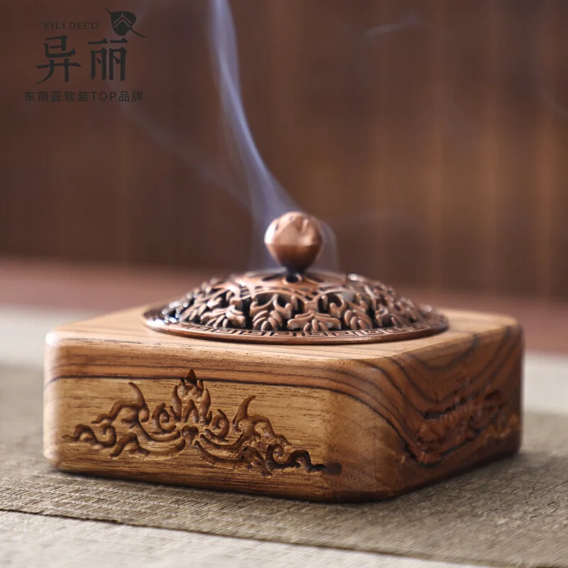 Chinese Solid Wood Incense Burner Household Indoor Incense Burner Zen Thread Incense Burner