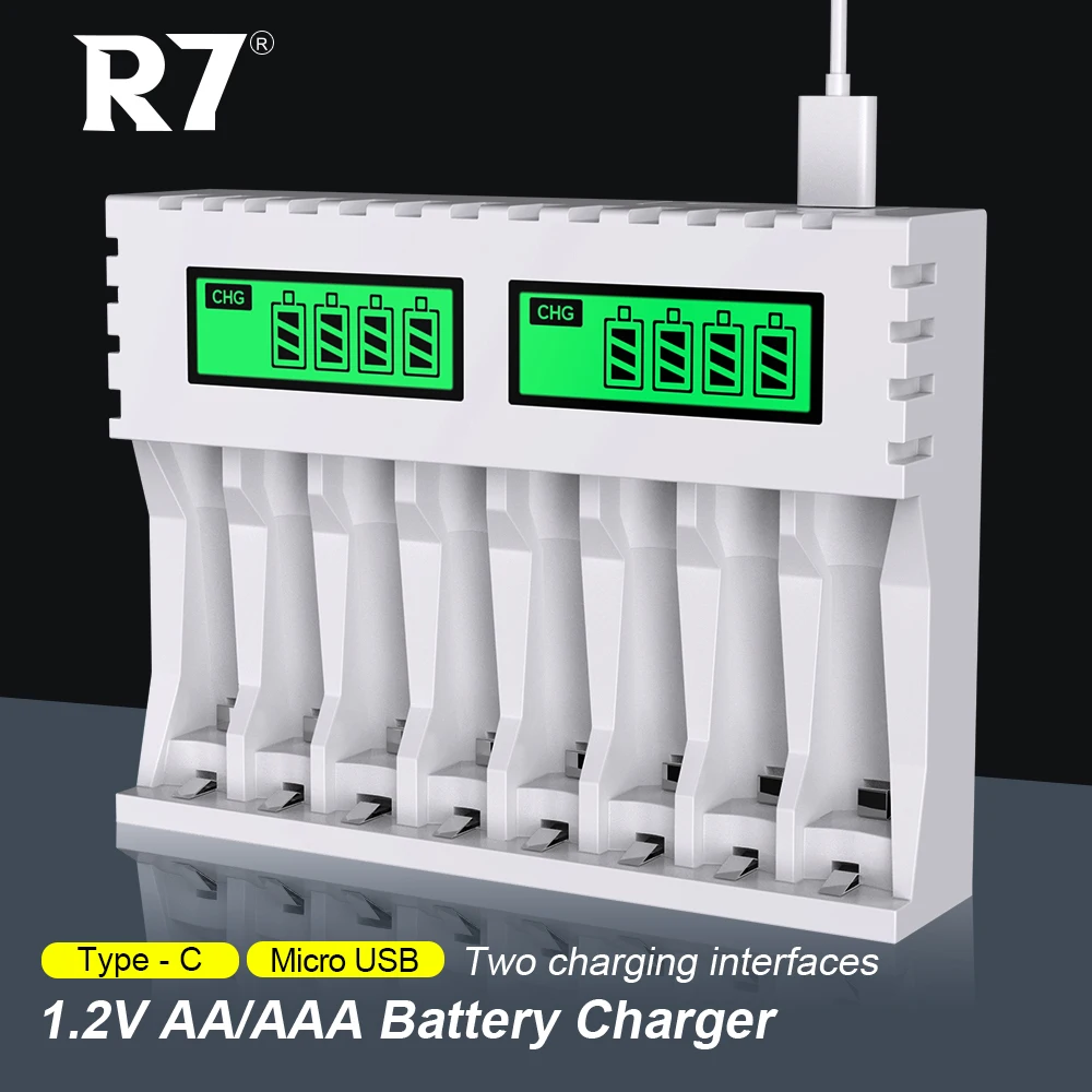 

R7 AA/AAA Battery Charger LCD Display Smart Intelligent Charger For 1.2V Ni-Mh Ni-Cd AA AAA Rechargeable Batteries