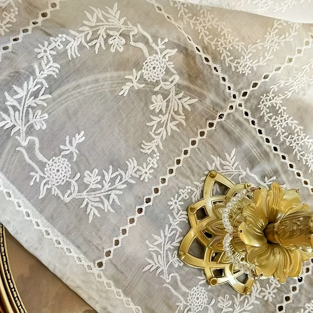 French Retro Lace Embroidery Light filtering Tulle Curtains Floral Semi-Transparent Privacy Drape for Room,Kitchen,Balcony Decor