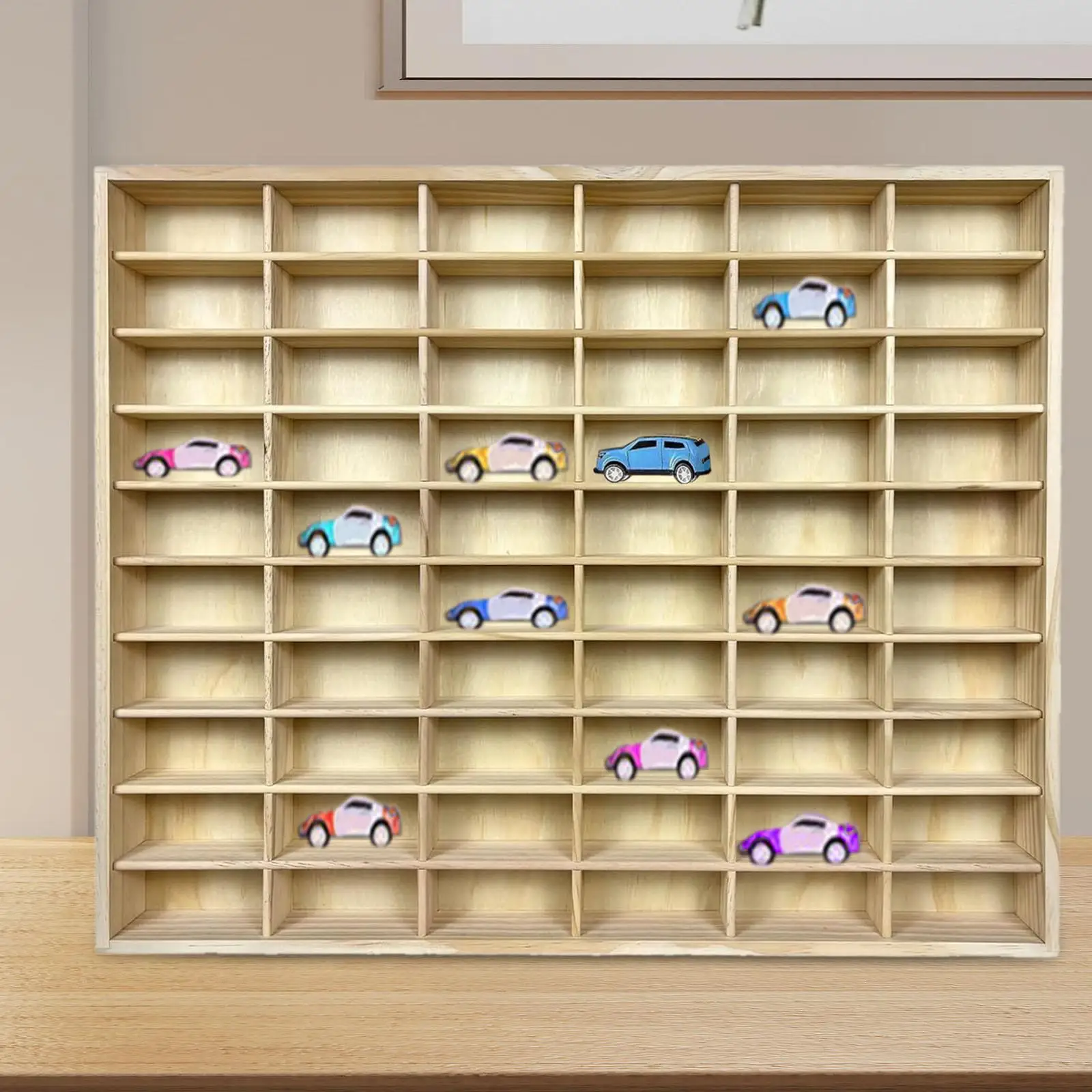 Wooden Car Model Display Box Miniature Vehicle Display Organizer 60 Compartments