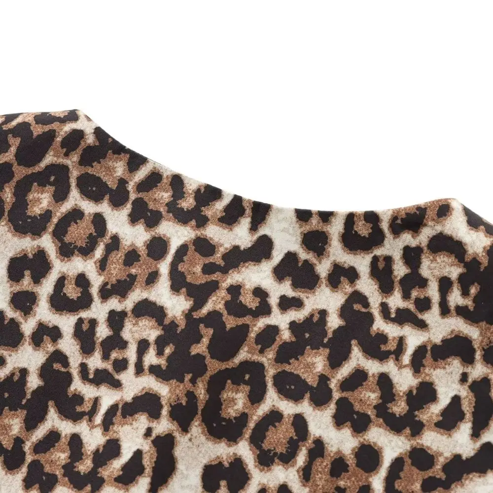 Chaleco de leopardo elegante a la moda, Tops sin mangas con cuello en V y botones frontales, chaqueta corta de verano con dobladillo en forma de V doble de un solo pecho para mujer