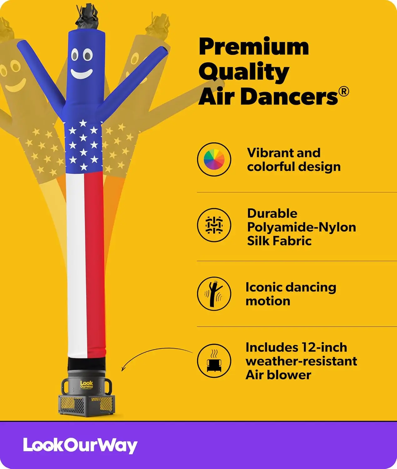 Air Dancers Wacky Waving Inflatable Tube Man Set - 10 Feet Tall Inflatable Dancing Man with Blower - American Flag | Includes bl