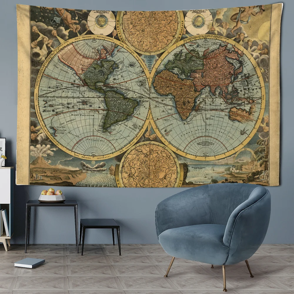 Pirate Treasure Map Tapestry Wall Hanging Bohemian Beach Mat Polyester Thin Blanket Yoga Shawl Mat Blanket New