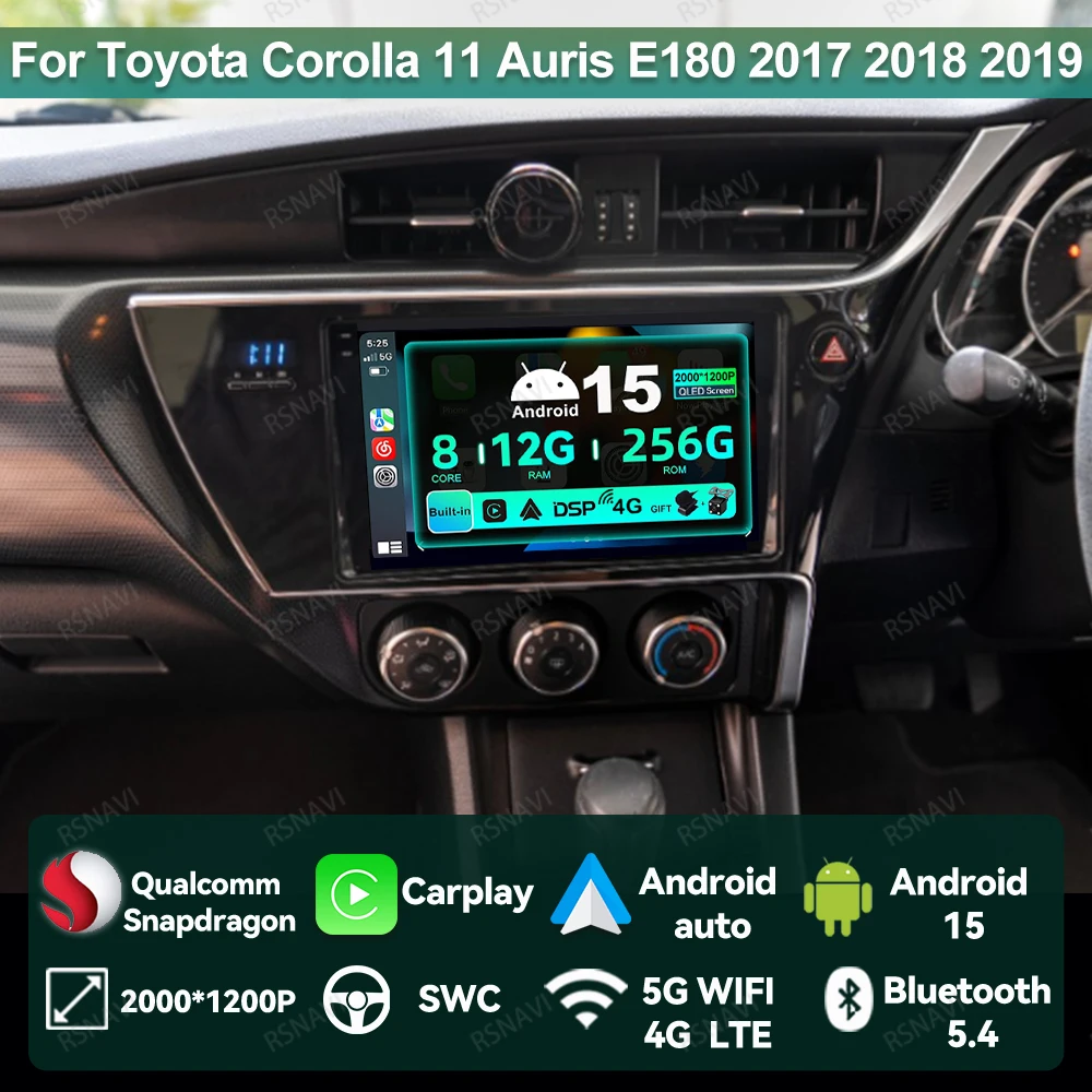 

Car Radio Android 15 For Toyota Corolla 11 Auris E180 2017 2018 2019 GPS Navigation Multimedia Wireless Carplay Auto DSP 5G WIFI