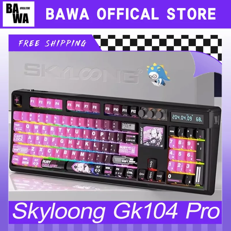 Skyloong Gk104 Pro Mechanical Keyboard Three Mode Wireless Keyboard Customized Screen Calculator Multifunctional Knob Keyboard