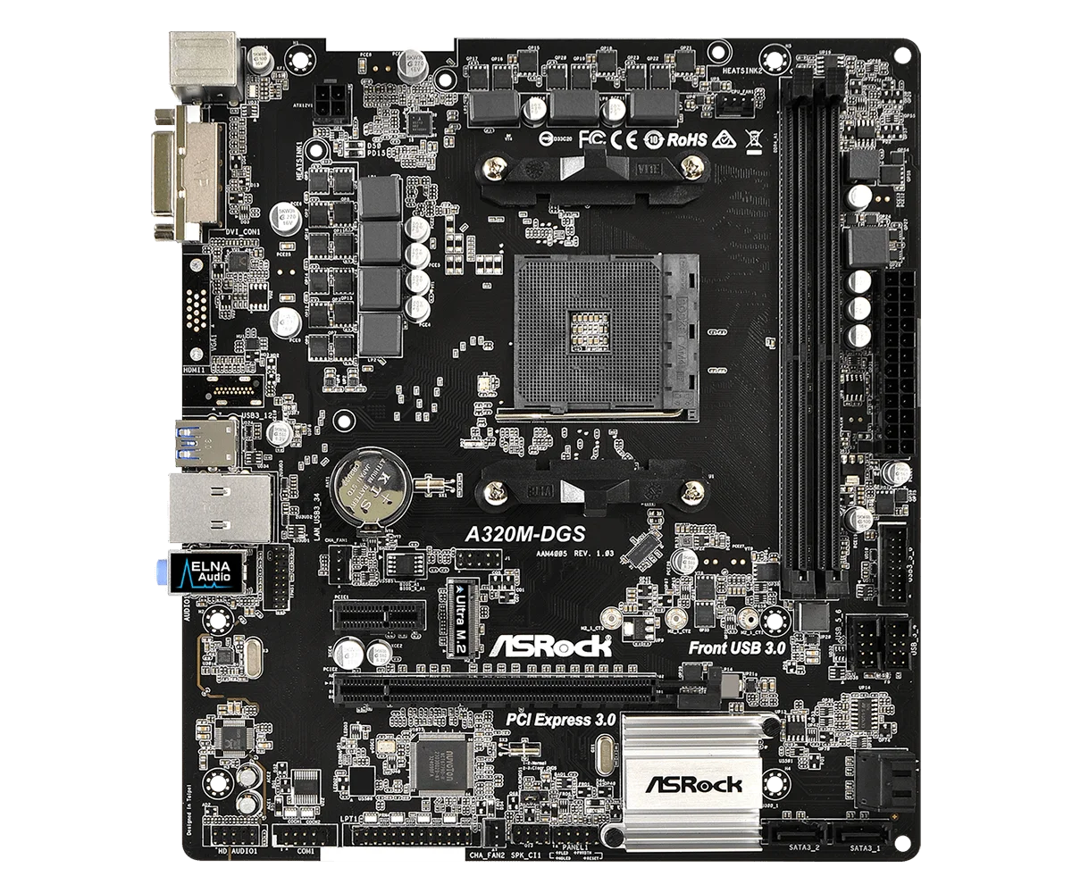 Imagem -02 - Placa-mãe Amd A320 A320m Ddr4 32gb Suporte Ryzen 5600 4600g Pro 1500 3200g 5700x 5300ge Micro Atx Asrock-a320m-dgs