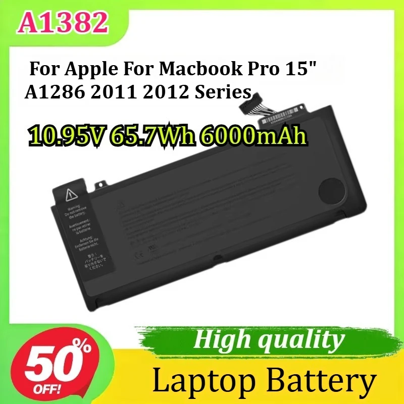 

Аккумулятор для ноутбука A1382 10.95V 65.7Wh 6000mAh для Apple MacBook Pro 15" A1286 серий 2011-2012 годов