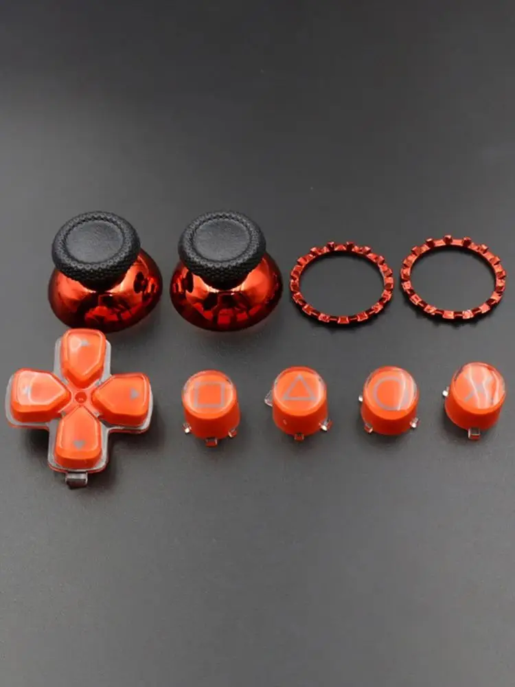 A B X Y Kreuz Kristall Knopf Pilz Kappe Thumbstick Joystick Abdeckung mit Akzent Ringe Chrom Metall Für PS5 V1 V2 V3 Controller