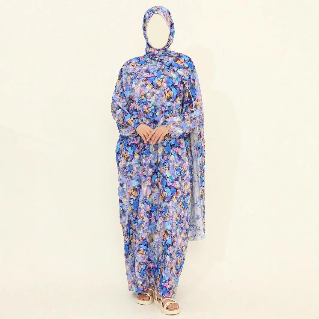 

Middle Eastern Muslim Abaya Plus-size Women's Clothing Digital Printed Scarf One-piece Prayer Robe Fashionable Printed Abayast