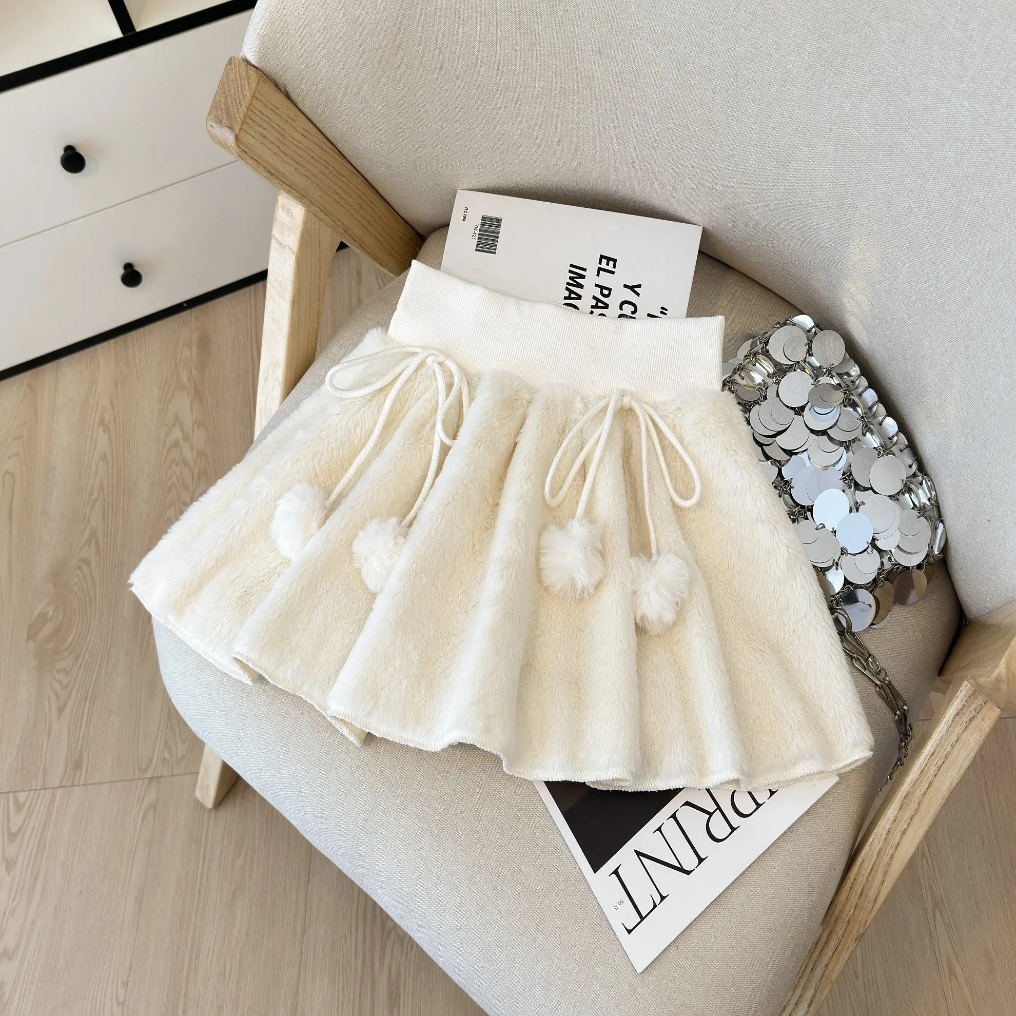Women's Off White Bow Mini Skirt Vintage Korean Style Y2k Gyaru A-line Plush Skirt Harajuku Skirts 2000s Clothes Spring Summer
