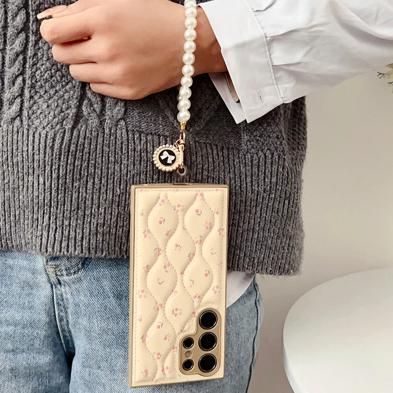 Luxury Leather Floret Bracelet Cover Case For Samsung Galaxy S26 Ultra S25 S24 Plus S23 A36 A56 A25 A35 A53 A54 A15 A16 A17 A26