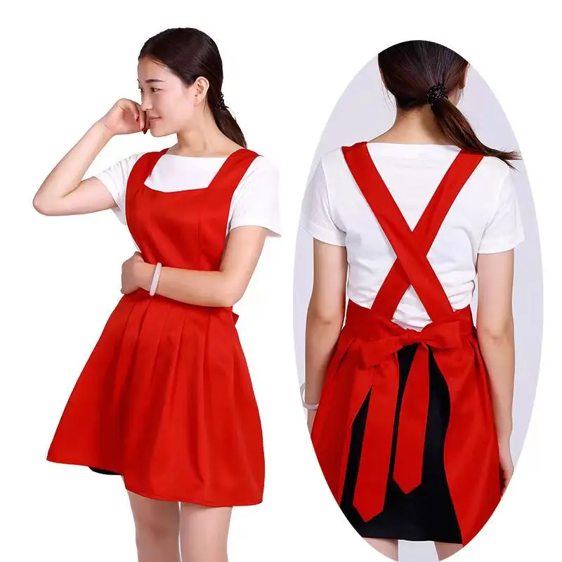 Cross Back Waitress Services Coffee Flower Shop Apron Dress Uniform Cooking Baking Kitchen Bib Beauty Nail Hairdresser Overalls