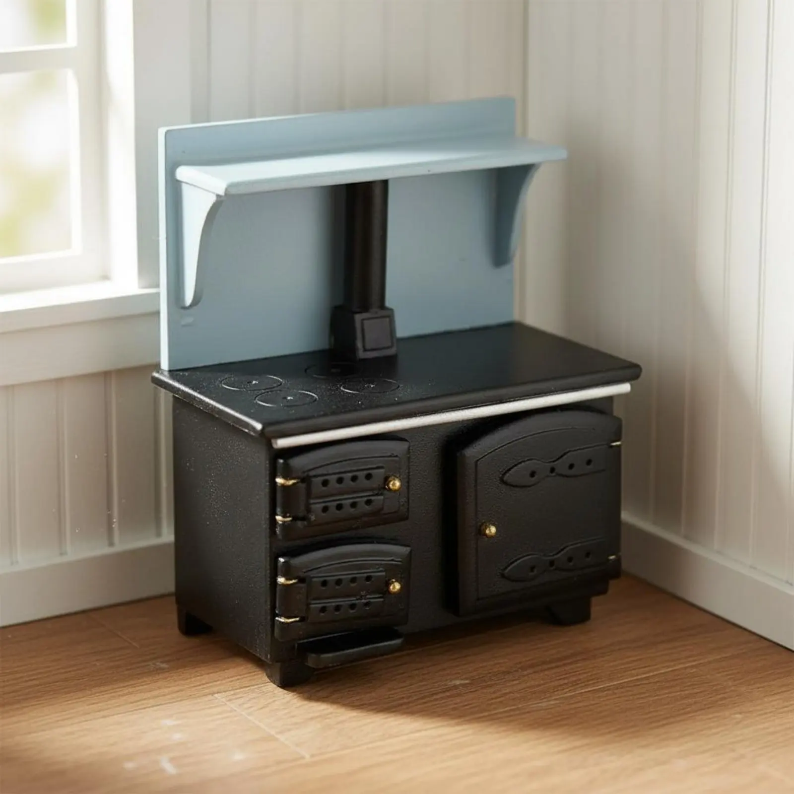Miniature Black Cooker Realistic Intricate Dollhouse Oven Range Mini Cooker Authentic Reproduction Small Model Items Detailed