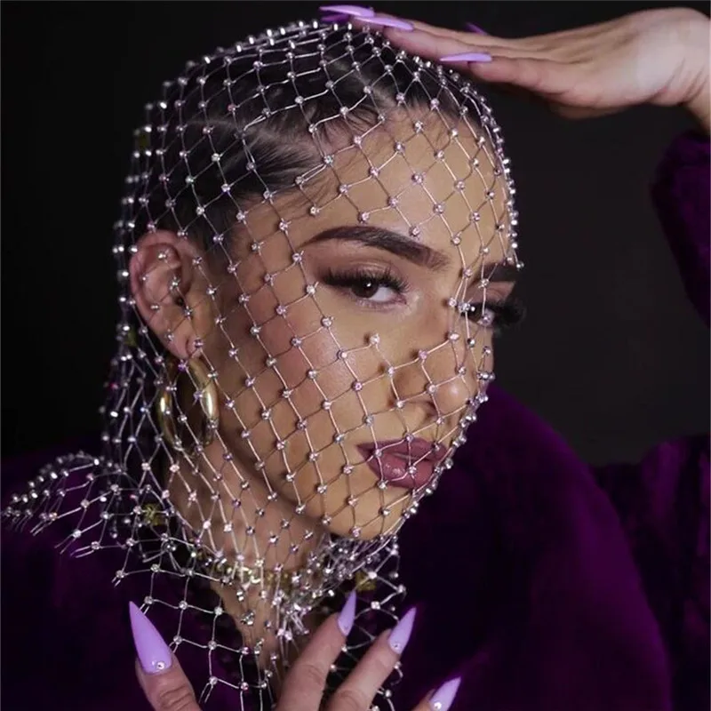 Hot European and American Accessories Mesh Flash Diamond Fishing Net Headcover Fashion Trend Music Party Fishing Net Hat