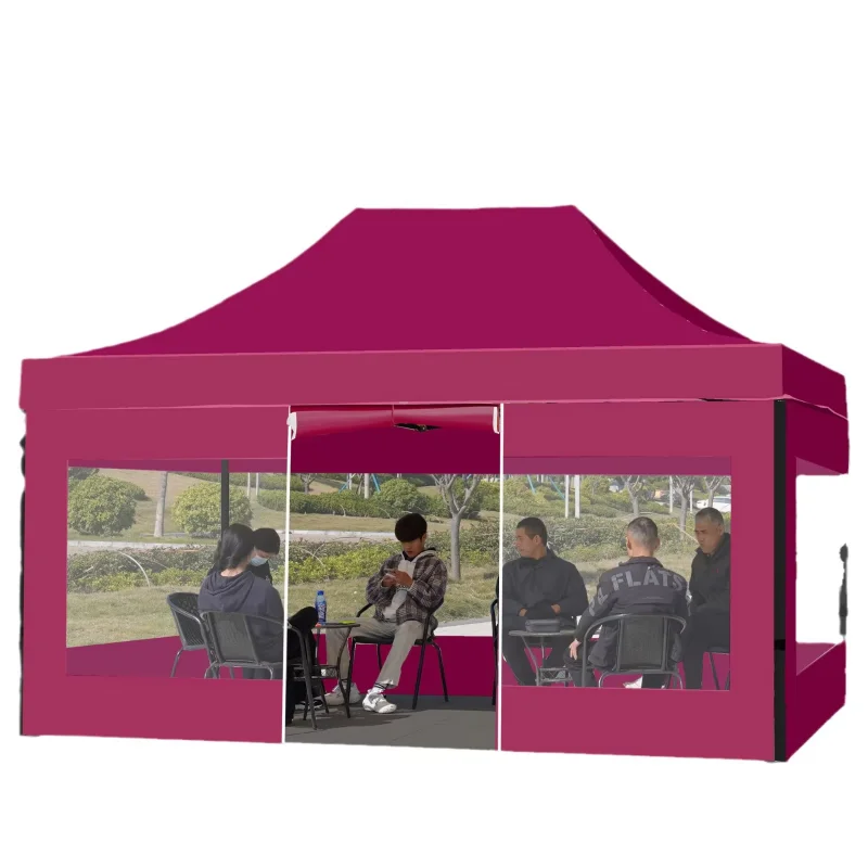 

3x6m 4-Corner Telescopic Stall Umbrella - Outdoor Rainproof Awning Tent With Four-Foot Surround Shade Canopy
