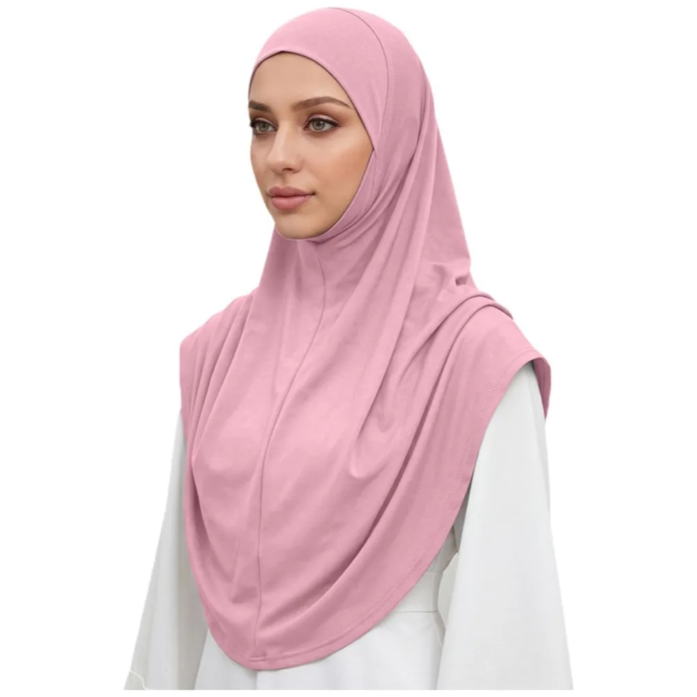 Soft Fabric Instant Hijab Draped Design Double Chin Undercap Pullover Hijab Full Coverage Long Length Women Hijab Scarf