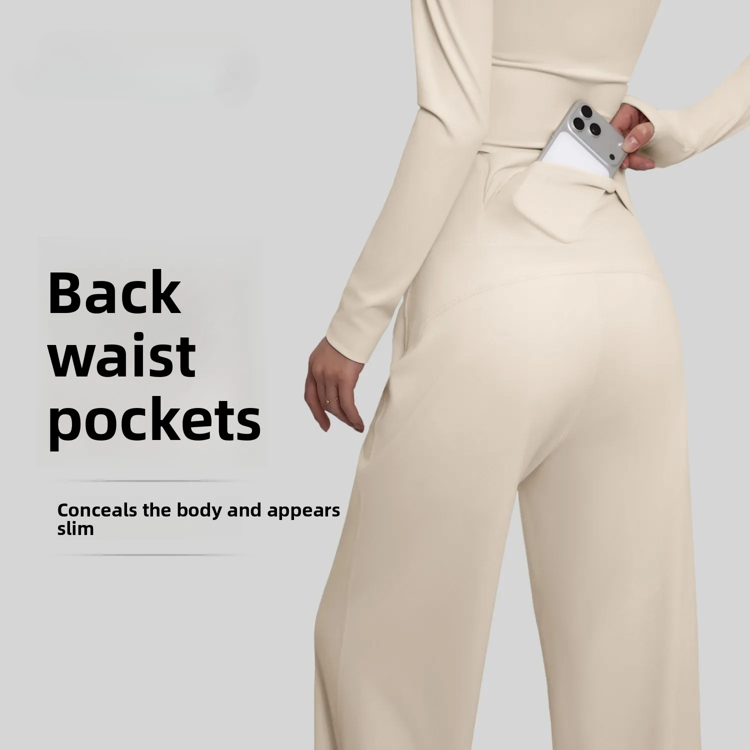 Women High Waist Butt Lifting Yoga Pants, Loose Straight Leg Height Enhancing Fitness Running Trousers With Back Hip Pockets