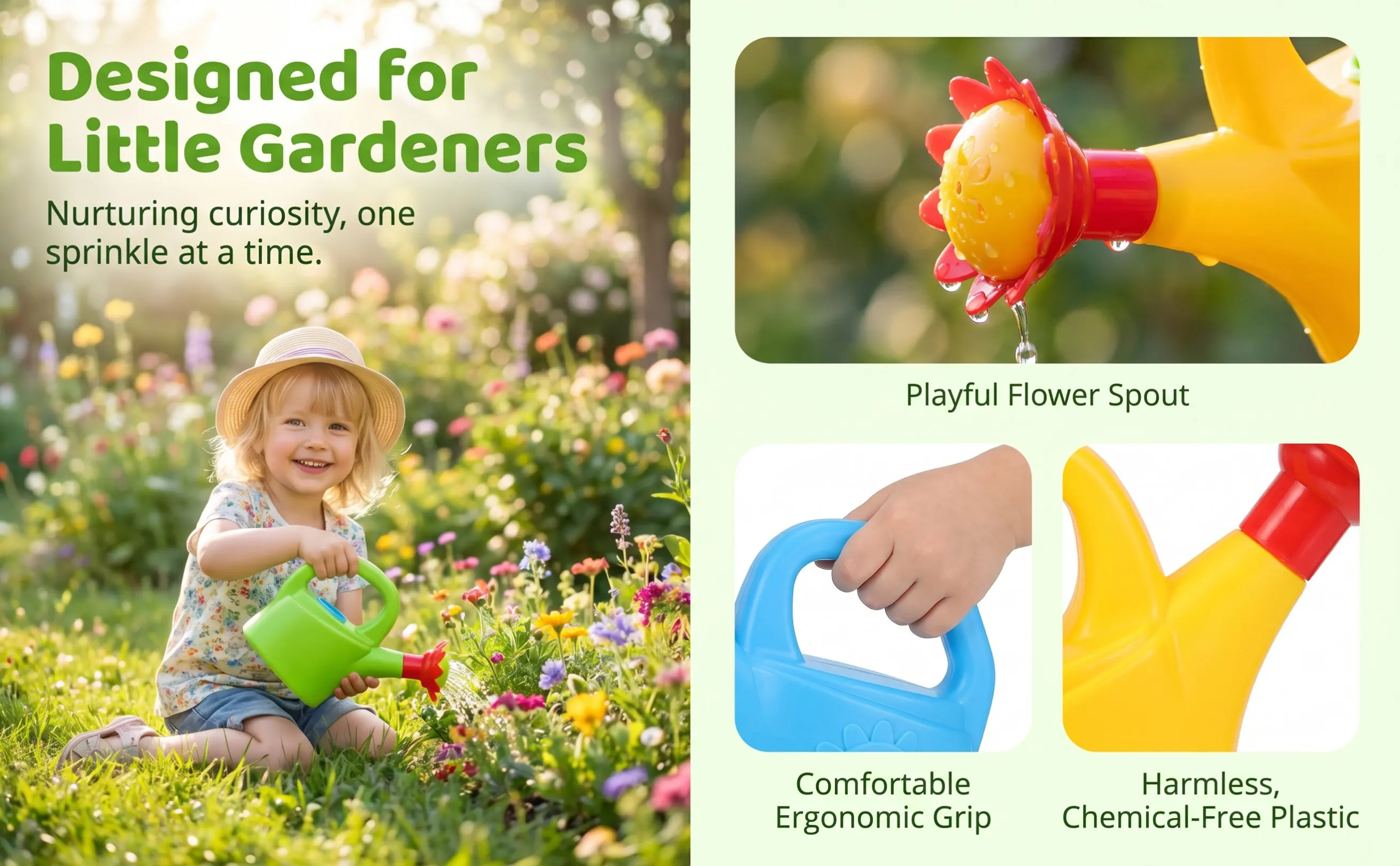 2Pcs Vibrant Plastic Watering Cans for Small Size Easy Grip Large Opening Gardening Tool Bath Play Educational Gift