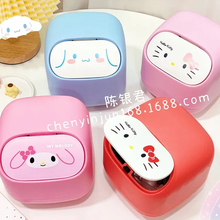 Cartoon Ainme Kitty Jam My Melody Cinnamoroll Kawaii Household Car Trash Can with Lid Press Storage Bin Square Gift for Girl