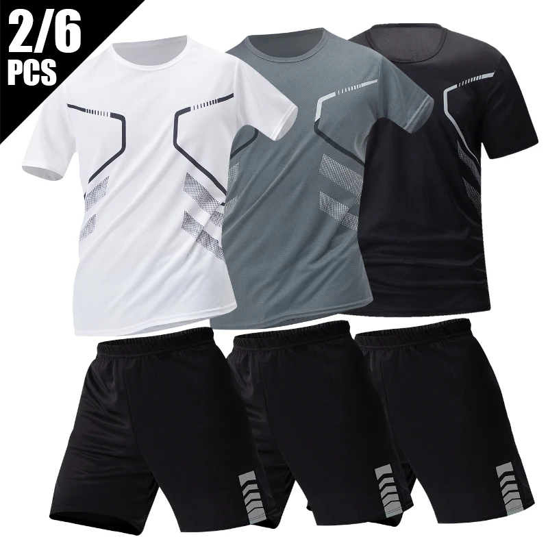2/4/6 szt. Męski strój sportowy plus size: szybkoschnący krótki rękaw, szorty, męski zestaw rekreacyjny do biegania i fitnessu, T-shirt Joker, szorty młodzieżowe