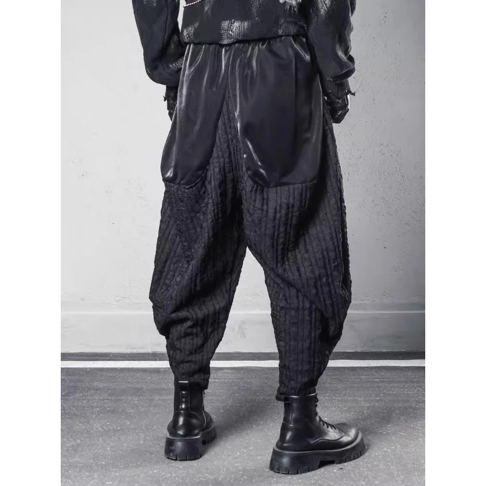 2025 الرجال سراويلي حريمي ركض بنطلون الصيف فضفاض كول السراويل السوداء المرقعة تصميم مرونة الخصر الشارع الشهير بانت