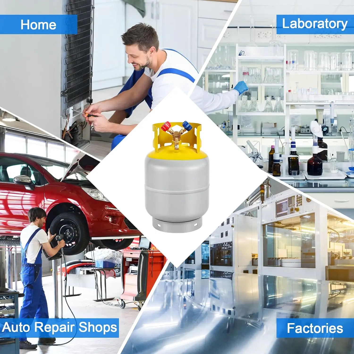 خزان استرداد المبردات القابل لإعادة الاستخدام بقدرة 50 رطل - أسطوانة فريون تيار متردد 1/4 SAE Y-Valve لـ R12، R22، R134A، R410A | خزان استعادة السائل/البخار