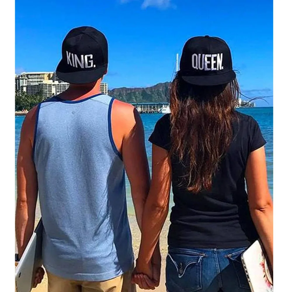 King Queen-sombreros Snapbacks a juego, gorras de Hip Hop para parejas, gorras Snapback ajustables bordadas en 3D, gorra de béisbol