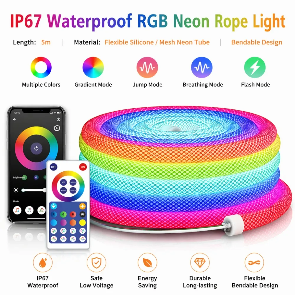 WS2812B WS2811 Neon Strip 50Leds/m Addressable Silicone Round Fabric Reticulate Pattern LED Strips Dreamcolor Light Tape IP67