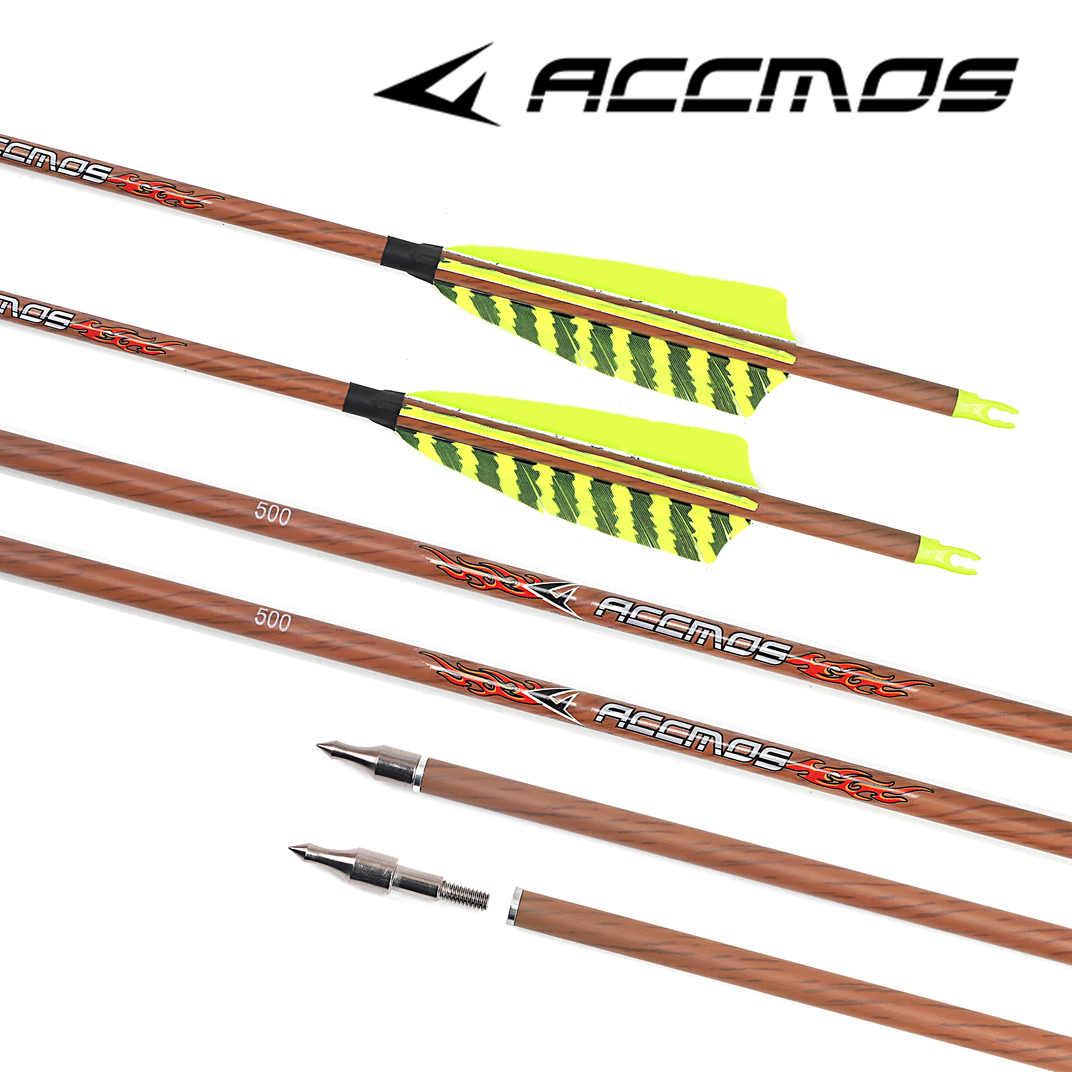 

6-12pc ID6.2 Wood Skin Carbon Arrows 31 inch Spine 400 500 600 700 With 4" Real Feather for Longbow Recurve Bow