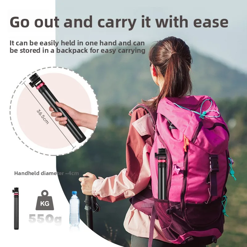 Portable 2M Aluminum Tripod Stand, Retractable Live Streaming Bracket, Selfie Stick Holder for Cell Phone & Pocket COB Lamp