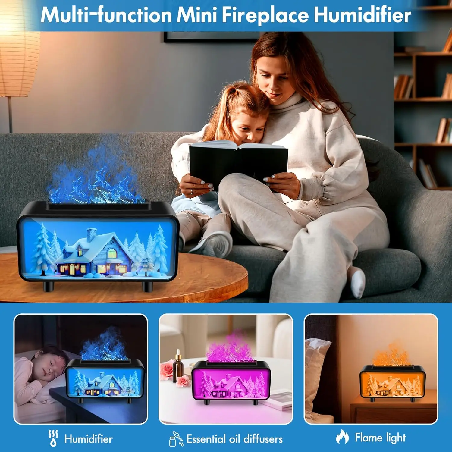 2026 New Upgrade Essential Oil Diffuser 3 In 1, Simulated Flame Humidifier, Colorful Luminous Mist Diffusers Waterless Air