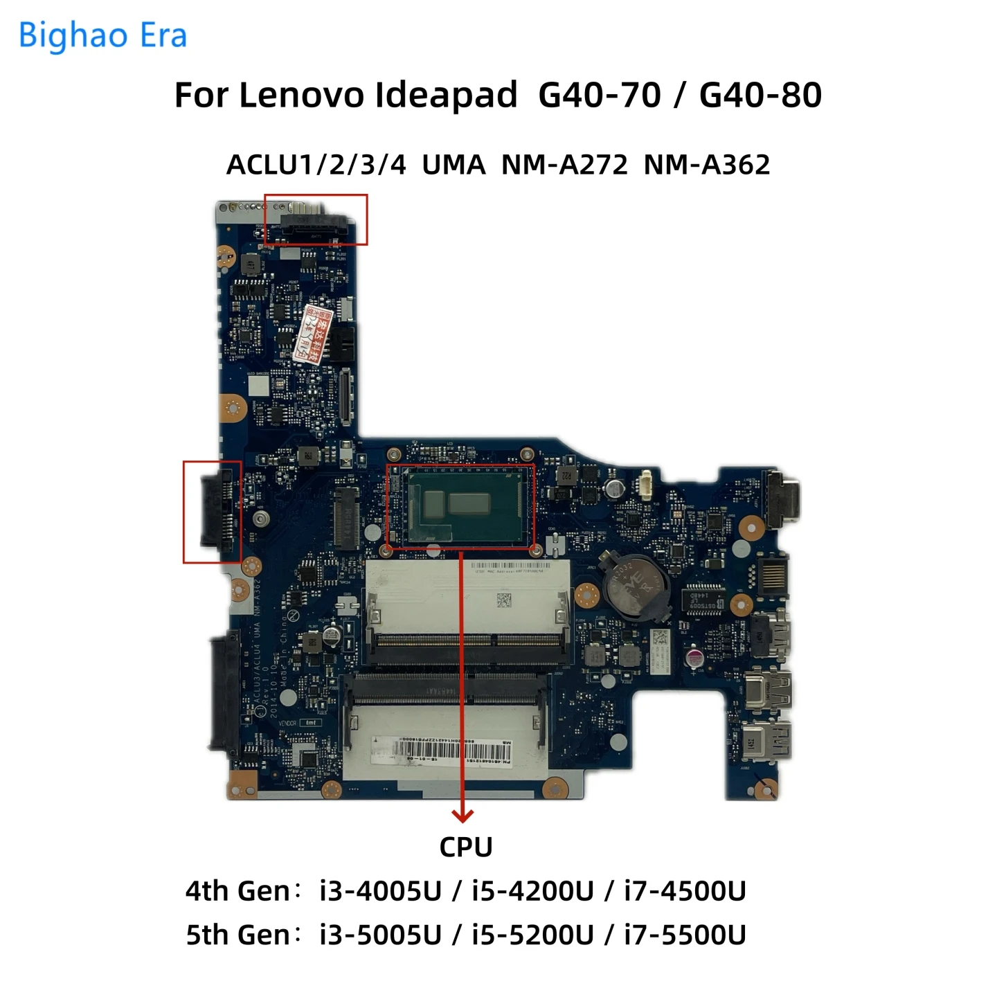 NM-A272 NM-A362 For Lenovo Ideapad G40-70 G40-80 Laptop Motherboard With i3-4005U i5-5200U i7-4500U i7-5500U CPU DDR3 100% New