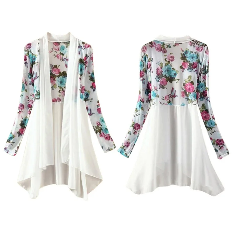 Women Blouses Long Chiffon Blouse Shirts Female Cardigan Sunscreen Floral Printed Ladies Jackets