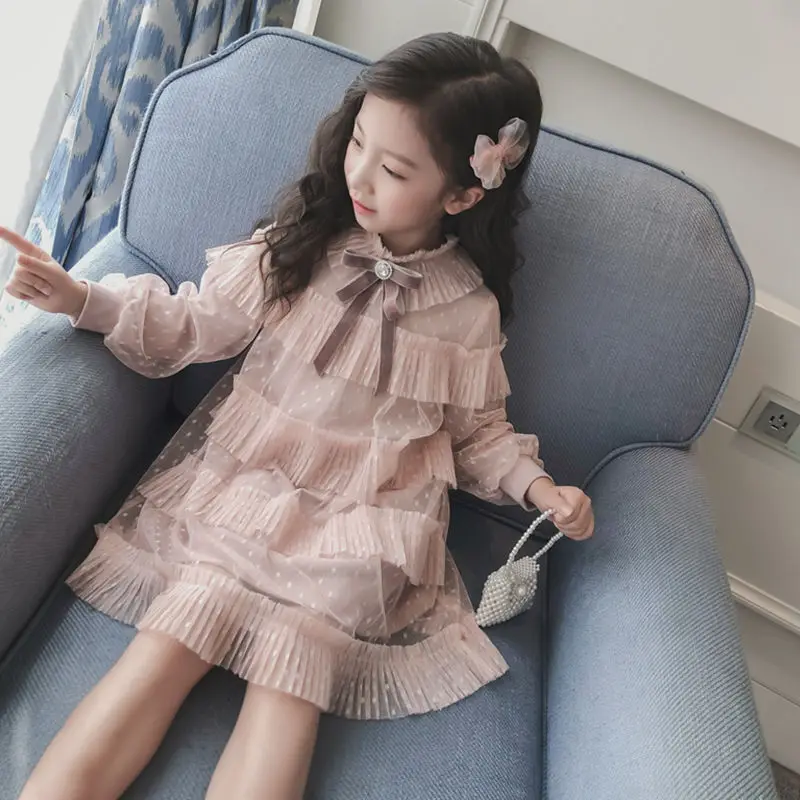 Spring Autumn New Fashion Korean Kawaii Girls Princess Dress Loose Casual Party Dress Long Sleeve Cute Sweet Children\'s Clothing