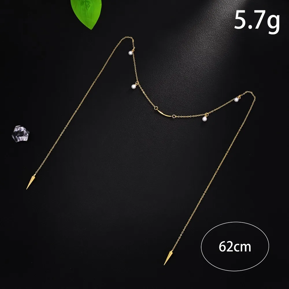 Gesichtskette mit geometrischen Quasten und schlanker Reisperlenkette für Damen – Neues, einzigartiges Geschenk für Geburtstagsfeiern und den Alltag – Detail 4