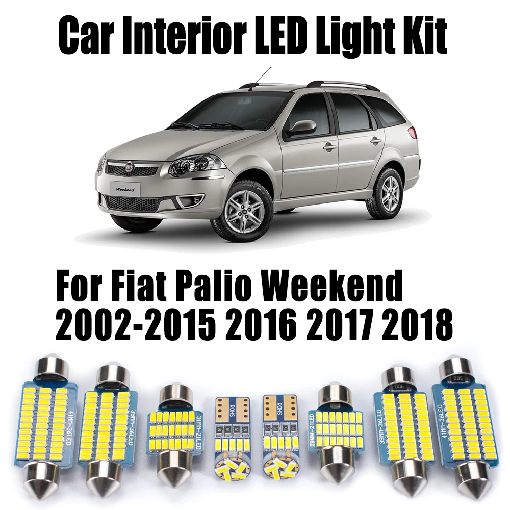 9 Uds Canbus para Fiat Palio Weekend 2002- 2013 2014 2015 2016 2017 2018 bombilla LED de iluminación para coche Kit de luces para maletero de lectura Interior